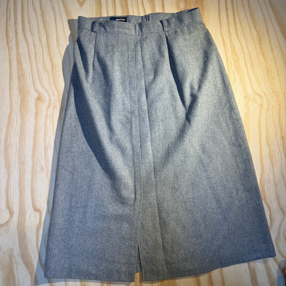 Pan-her Women's Vintage Wool Blend Skirt Grey Pleated Front Midi Size 13/14